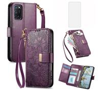 Asuwish Custodia per telefono per OPPO A72/A92/A52 Custodia a portafoglio con pellicola protettiva in vetro temperato e slot per carte di credito Cerniera Cinturino da polso Stand Flip Hybrid Cell