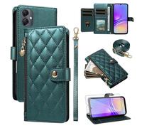 Asuwish Custodia per telefono per Samsung Galaxy A05 Custodia a portafoglio con cerniera e protezione per lo schermo in vetro temperato Porta carte Slot Stand Accessori per celle Cinturino da polso