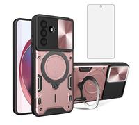 Asuwish Custodia per telefono per Samsung Galaxy A37 5G Slide Cover per fotocamera con protezione dello schermo in vetro temperato e supporto ad anello supporto sottile ibrido mobile duro robusto