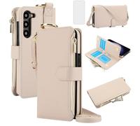 Asuwish Custodia per telefono per Samsung Galaxy S25 5G Portafoglio con cerniera con protezione dello schermo in vetro temperato Crossbody Strap Porta carte RFID Blocking Stand Flip Slim Cell Cover S