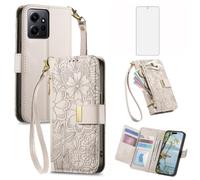 Asuwish Custodia per telefono per Xiaomi Redmi Note 12 4G Cover a portafoglio con pellicola protettiva in vetro temperato e slot per carte di credito Cerniera Cinturino da polso Stand Hybrid Cell