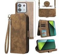 Asuwish Custodia per telefono per Xiaomi Redmi Note 13 Pro 5G/Poco X6 Custodia a portafoglio con protezione per lo schermo in vetro temperato Crossbody Lanyard Strap Flip Zipper Porta carte di credito