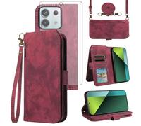Asuwish Custodia per telefono per Xiaomi Redmi Note 13 Pro 5G/Poco X6 Custodia a portafoglio con protezione per lo schermo in vetro temperato Crossbody Lanyard Strap Flip Zipper Porta carte di credito