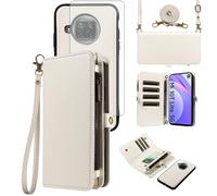 Asuwish Custodia per Xiaomi Mi 10T Lite 5G Portafoglio con Vetro Temperato e Cordino Porta Carta Magnetica Catena Pelle a Valvola Custodia Supporto Mi10TLite 10i M2007J17G Telefono Case Donna Bianca