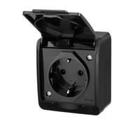 asvendo ELEKTRO HERMES - Interruttore della luce, doppio interruttore, presa multipla, IP44, resistente all'acqua/esterno/nero