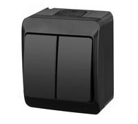 asvendo Elektro HERMES - Interruttore della luce, doppio interruttore, presa multipla, IP44, resistente all'acqua/esterno/nero (doppio interruttore)