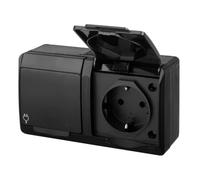 asvendo Elektro HERMES - Moderna serie da parete, interruttore della luce, doppio interruttore, presa multipla, protezione IP44, impermeabile, per esterni, colore: nero (2 prese)