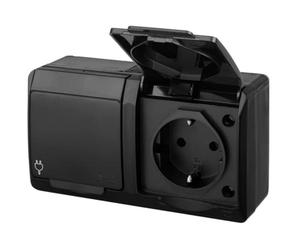 asvendo Elektro HERMES - Moderna serie da parete, interruttore della luce, doppio interruttore, presa multipla, protezione IP44, impermeabile, per esterni, colore: nero (2 prese)