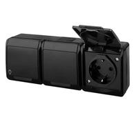 asvendo ELEKTRO HERMES serie moderna da parete, interruttore della luce, doppio interruttore, presa multipla, IP44, resistente all'acqua/esterno/nero (3 prese)