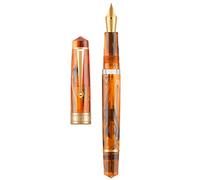 Asvine P20 - Penna stilografica a stantuffo in resina ambrata, pennino extra fine in iridio con finiture dorate, collezione Writer Collection, con custodia