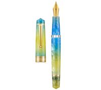 Asvine Penna stilografica P20 a pistone, pennino da 1,1 mm, per calligrafia e disegno artistico, in acrilico giallo, con custodia