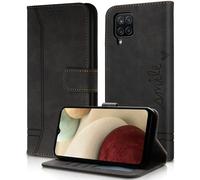 AsWant Cover per Samsung Galaxy A12 - Premium PU Magnetica Libro Custodia Galaxy A12, Portafoglio Flip Case Funzione Stand PerSamsung Galaxy A12 (Nero)