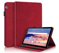 Aswant Custodia Huawei Mediapad T5 10 Cover in Pelle PU Albero in Rilievo Portafoglio Flip Stand Case con Porta Penna Slot Schede Custodia Tablet per Huawei Mediapad T5 10.1 Pollice 2018 Rosso