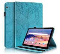 Aswant Custodia Huawei Mediapad T5 10 Cover in Pelle PU Albero in Rilievo Portafoglio Flip Stand Case con Porta Penna Slot Schede Custodia Tablet per Huawei Mediapad T5 10.1 Pollice 2018 Blu