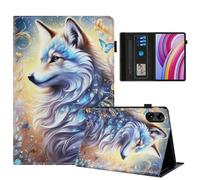 AsWant Custodia per Redmi Pad Pro 12.1 / Xiaomi Poco Pad 12.1 2024, custodia ultra sottile in PU con funzione leggio e slot per carte di credito per Redmi Pad Pro, lupo bianco