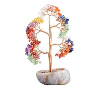 ASXCBNMKY Albero di cristallo dell'Albero della Vita dei Sette Chakra | Base in agata con pietre preziose, alberi Feng Shui, buona fortuna, energia positiva, decorazione per la casa e la scrivania