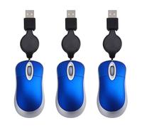Asyduey 3 Pezzi Mouse Cablato Retrattile Ottico USB per Computer Portatile PC Durevole Facile Installazione Blu