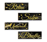 Asyduey 4 PCS Bagno per Rilassarsi Immergere e Respirare Wall Art, Cartello da Appendere in Legno