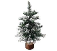 Asyduey Albero di Natale da Tavolo Che Affolla La Neve Albero di Natale Artificiale Mini Albero di Natale con Lampada e Base in Legno