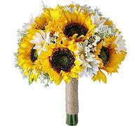 Asyduey Bouquet da Sposa di Girasole Artificiale Bouquet da Sposa Romantico Fatto Un Mano con Fiore, Chiesa per La Confessione di Fiori Finti
