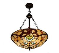 ASYHONG Tiffany Style Stated Glass Candida Ombra barocca Vintage con Catena di Imbracatura Alta 39 Pollici E27 3 luci lampadario invertito Lampada sospesa per Soggiorno, 20 Pollici KeYJ