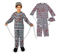 AsyinXson Halloween Bambino,Costume Zombie Detenuto Halloween,Costume Carcerato,stile classico,a righe,con manette,Adatto per Halloween, giochi di ruolo e carnevale (S)