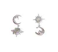 Asymmetric Star Moon tassel Earrings,Summer New Fashionable Design,Thick Silver Personalized Light Luxury Versatile Earrings