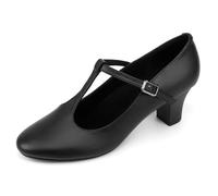Asyusyu Scarpe da ballo da donna nere T-Strap scarpe da ballo latino con tacco da 6 cm, Nero , 42 EU