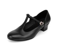 Asyusyu Scarpe da ballo nere con tacco basso a T per donna, Nero opaco., 39 EU