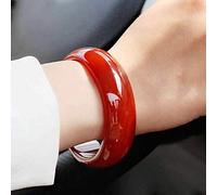 ASZHQUXIUAS Bracciale in Giada, Braccialetto Cinese, Braccialetti Bangle da Donna in Giada Agata Naturale Rosso Chiaro con Scatola,(58mm)