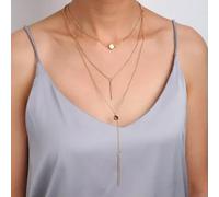 ASZHQUXIUAS Catena d'argento, Collana con catena da donna, pendente a Y a strati paillettes rotonde 3D, 0964-Oro(Gold)