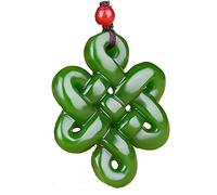 ASZHQUXIUAS Collana di giada Feng Shui per donne e uomini Collana con ciondolo a nodo in giada verde cinese, amuleto portafortuna, accessori moda, 50x40x8 mm, 1 pezzo
