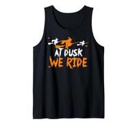 At Dusk We Ride Funny Halloween Witches Equitazione Scope Canotta