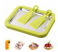 At-Home Rolled Ice Cream Maker Kit,Instant Freeze Plate with 2 Scrapers,DIY Ice Cream Roller Pan,Ice Stir Frying Machine,Fun Family Dessert Activities,for Kids and Adults at Home Yogurt(Green)