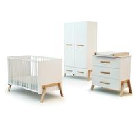 AT4 - Cameretta completa bambini lettino, fasciatoio e armadio CANAILLE - Bianca/Faggio natural
