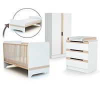 AT4 - Cameretta completa bambini lettino, fasciatoio e armadio CARROUSEL - Bianco/Faggio natural - 70 x 140