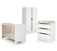 AT4 - Cameretta completa bambini letto, fasciatoio e guardaroba CARROUSEL - Bianca/Faggio natural