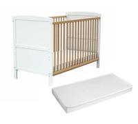 AT4 - Lettino con sponde regolabile con materasso ESSENTIEL legno - Bianco/Faggio natural