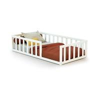 AT4 WEBABY - Letto a terra 70 x 140 cm Bianco | Con sponde | Neonato | Bambino | Rete a doghe inclusa | CONFORT del sonno | Autonomia | Sicurezza | Legno massiccio