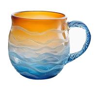 Ataoyus Sea Glass Sunset/Wave Mug, Sunset and Wave Dual Design, 12oz Handblown Glass Cup, Unique Textured Seas Inspired Drinkware Mug, For Ocean Lovers, Coffee Drinkers & Gift Seekers(B)