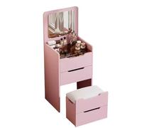 ATAPNLNMTZ Tavolo da Trucco con Specchio LED Ribaltabile, Tavolo Trucco Compatto con Cassetti e Sedia Imbottita, Scrivania da Trucco per Camera da Letto(Pink,18.8in/48cm)