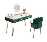 ATAPNLNMTZ Toeletta Moderna con Specchio Rotondo a 3 Luci, Scrivania da Trucco con Cassetto, Toeletta con Sedia con Schienale per Camera da Letto(Green,31.4in/80cm)