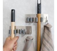 Ataraxia Home - Ganci per scopa e mozzi adesivi, organizer e supporto scope da parete, appendere e sostenere scope, scopino da parete - Porta scopa per appendere scopa e mozzi (2 x 2 grigio)