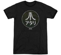 Atari Console Japanese Letters & Logo On Grid Design Adult Ringer T Shirt Tee Black XXL