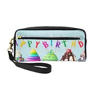 Atasc Astuccio colorato con scritta "Happy Birthday" stampata, astuccio in pelle PU, astuccio per matite con cerniera, trousse per trucchi e cosmetici con cupcake colorati di buon compleanno, Come