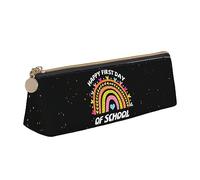 Atasc Astuccio in pelle con scritta "Back to School" (lingua italiana non garantita) e scritta "Happy First Day of School", per insegnanti e studenti, con cerniera metallica, astuccio da viaggio per