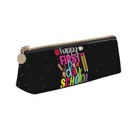 Atasc Astuccio in pelle con scritta "Back to School" (lingua italiana non garantita) e scritta "Happy First Day of School", per insegnanti e studenti, con cerniera metallica, astuccio da viaggio per