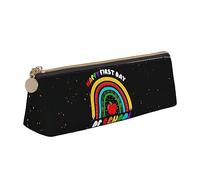 Atasc Astuccio in pelle con scritta "Back to School" (lingua italiana non garantita) e scritta "Happy First Day of School", per insegnanti e studenti, con cerniera metallica, astuccio da viaggio per