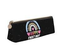 Atasc Astuccio in pelle con scritta "Back to School" (lingua italiana non garantita) e scritta "Happy First Day of School", per insegnanti e studenti, con cerniera metallica, astuccio da viaggio per