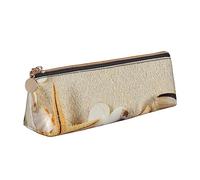Atasc Astuccio in pelle con stampa di conchiglie marine sulla sabbia, astuccio per penne a triangolo portatile con cerniera per ufficio, Come mostrato, Taglia unica, Organizer per borse
